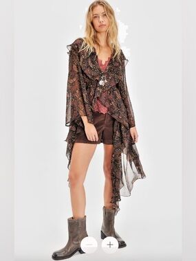 852. FREE PEOPLE High Low Printed Duster Blouse top in Original Paisley NWT $128